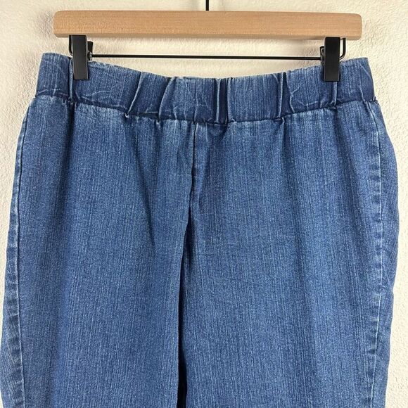 MU Denim Women's XL Elastic Waist Pull On Capri Jeans Blue Casual Comfy‎ Cropped - Picture 3 of 9